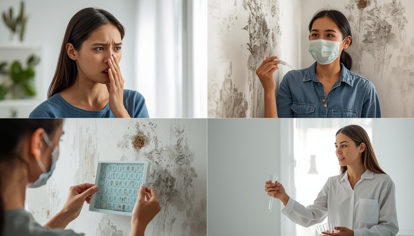 person experiencing allergy symptoms indoors