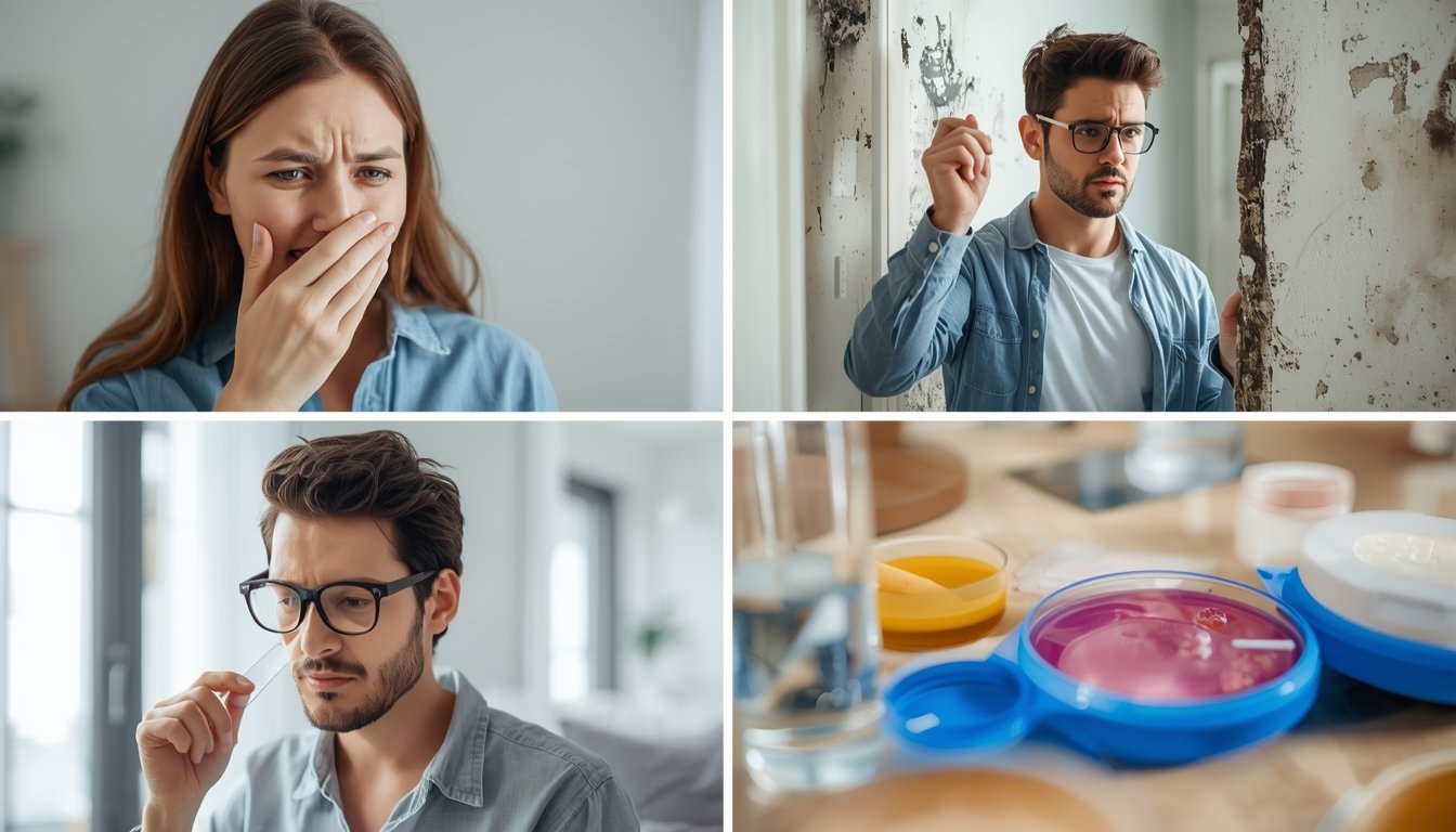 black mold close-up on damp wall surface