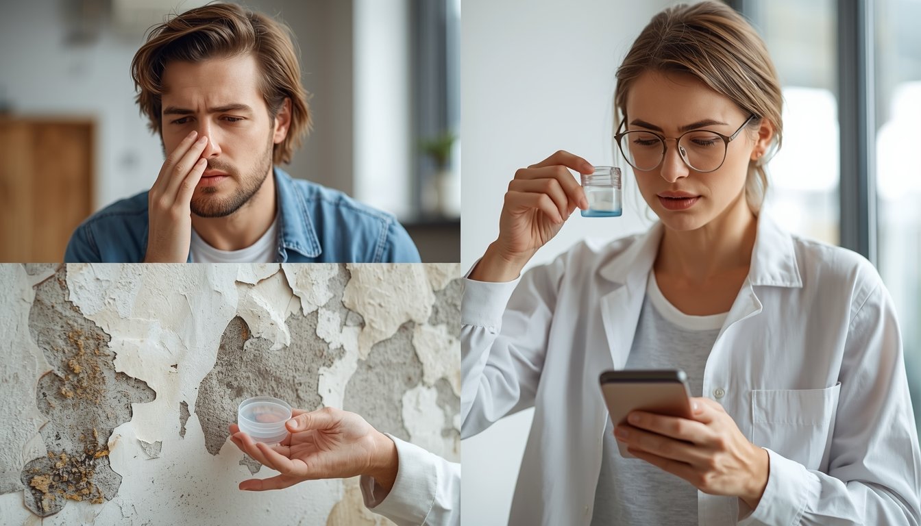 homeowner inspecting wall before mold testing