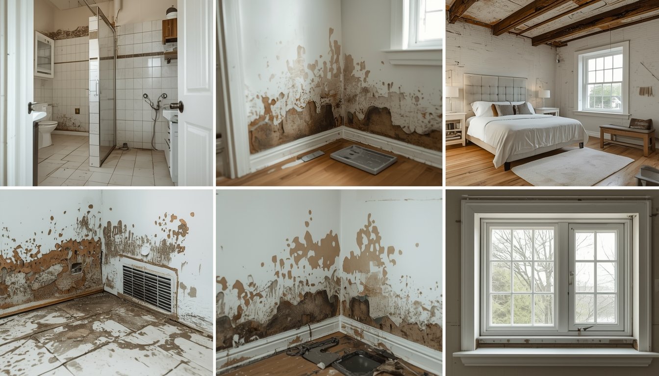 basement wall with damp conditions and mold patches