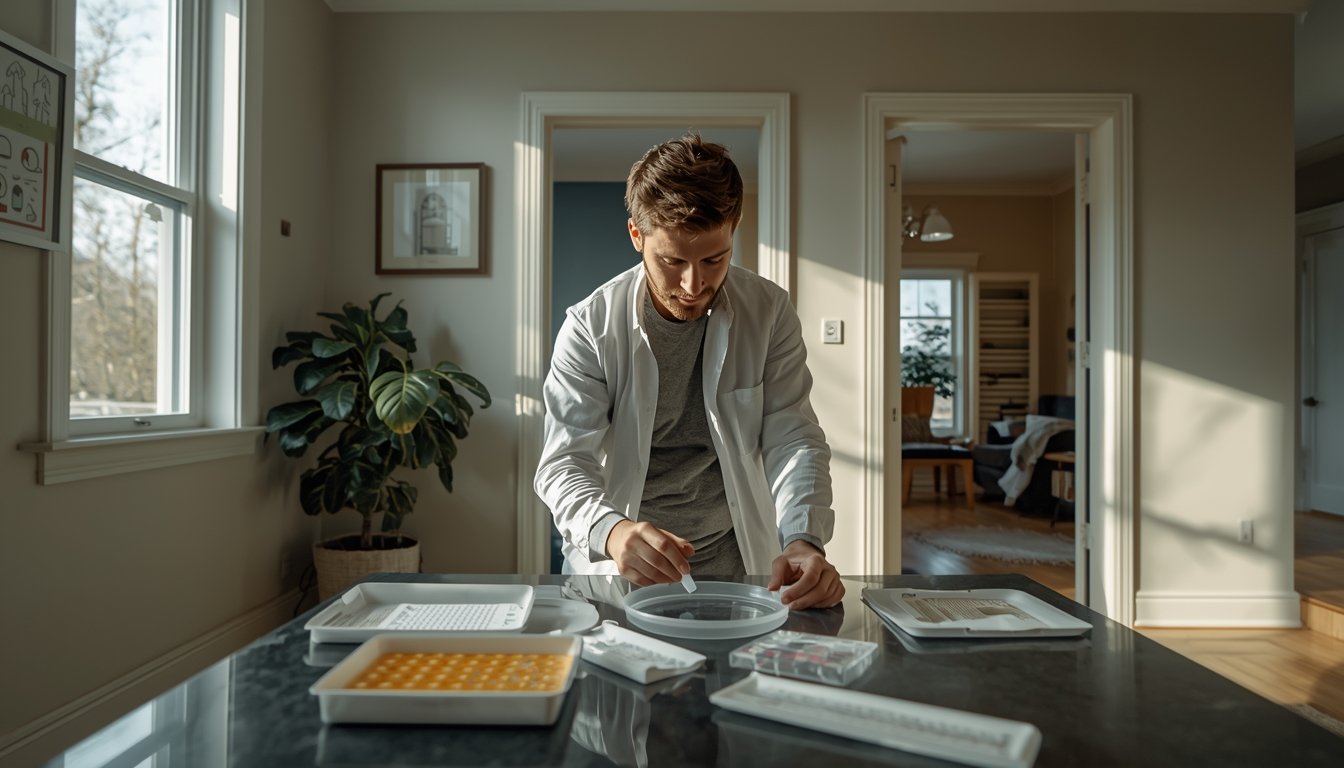 Person using a mold test kit at home to check multiple rooms and indoor areas